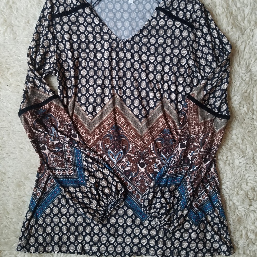 AVA JAMES • Boho Black Velvet Trim Top